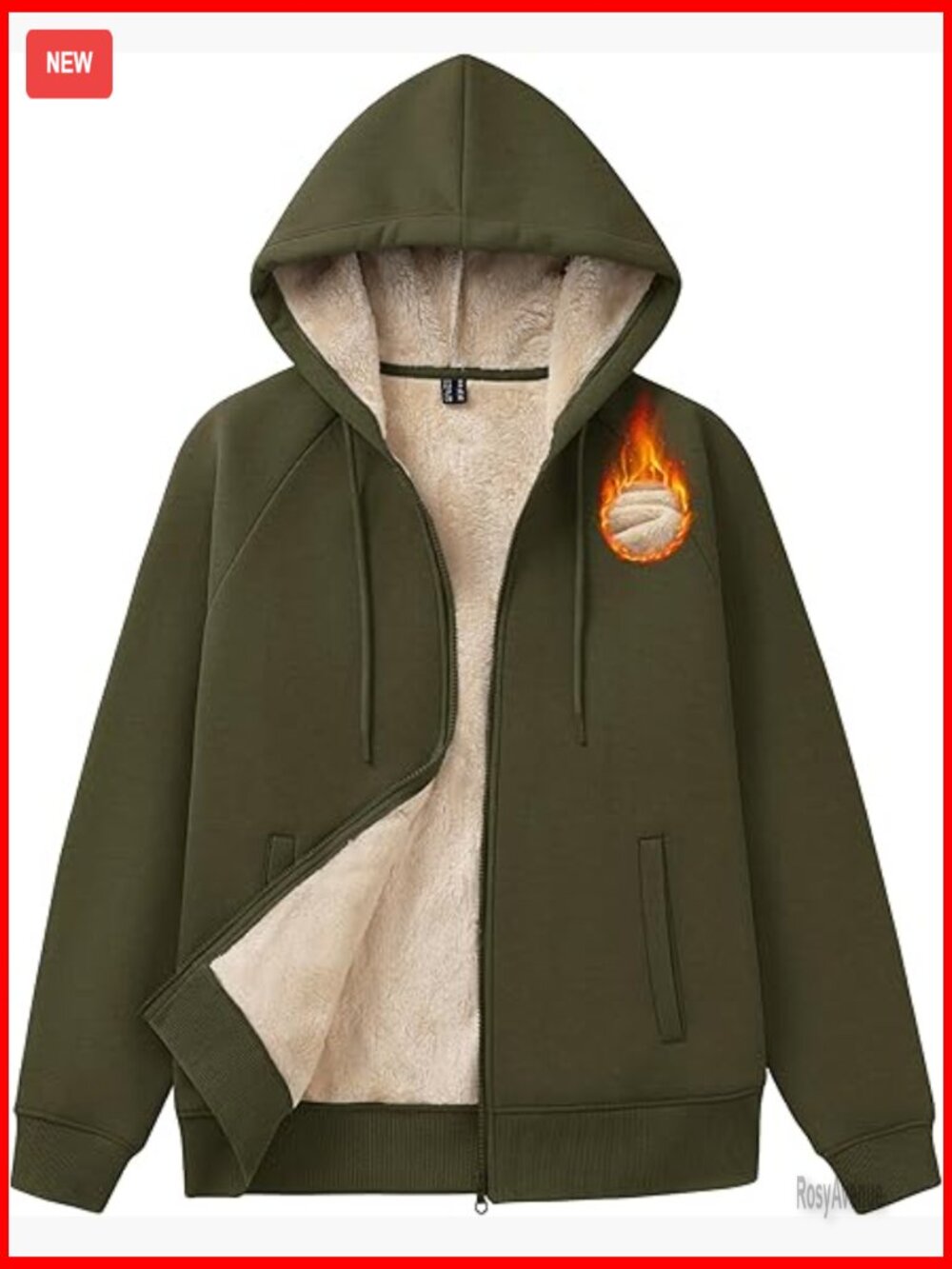 Sherpa Fleece Lined Zip Up Hoodie Winter Coat Heavyweight Warm